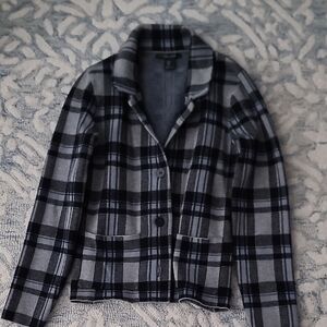 Tahari Black and Gray Plaid Blazer